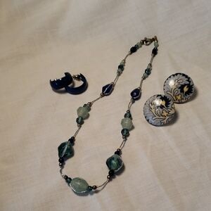 Blue and Silver Jewelry Set- 1 Neclace & 2 Pairs of Earrings